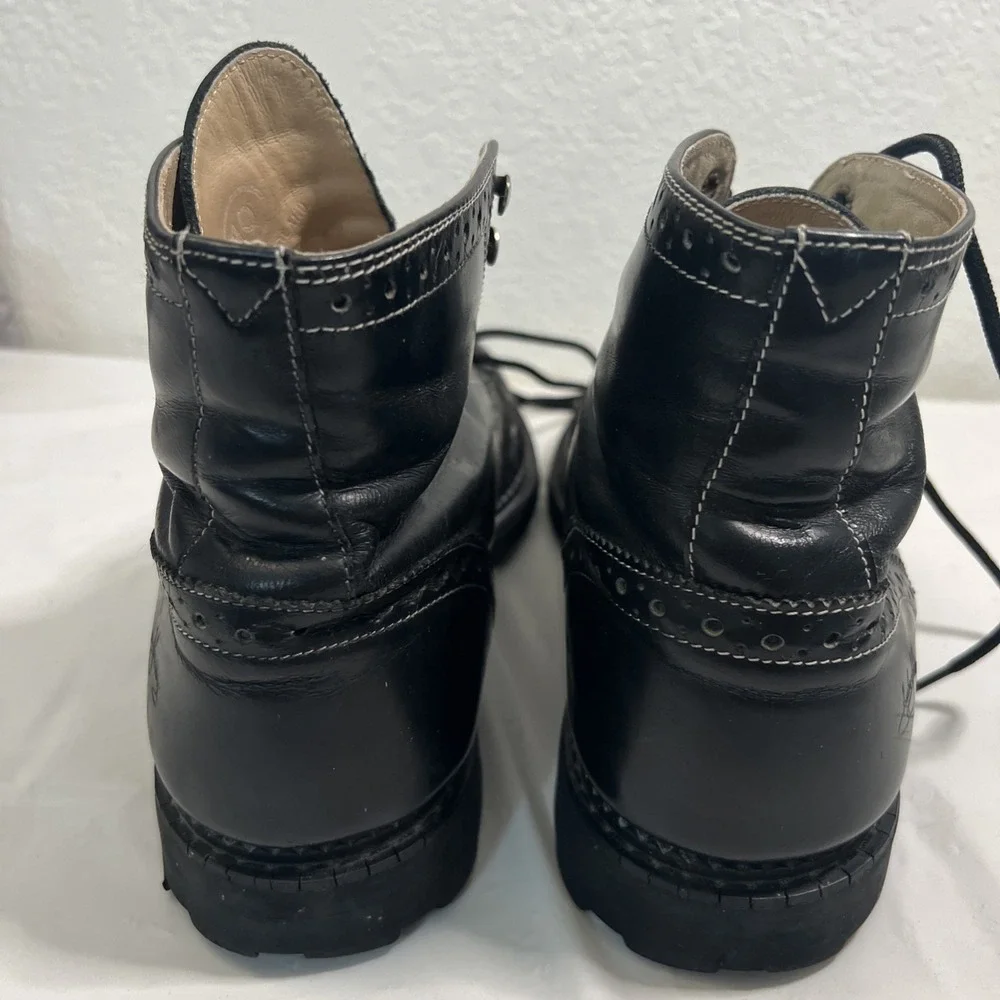 VTG Y2K 90s John Fluevog 7th Heaven Lace Up Black Boots Leather 10 Poland Moto